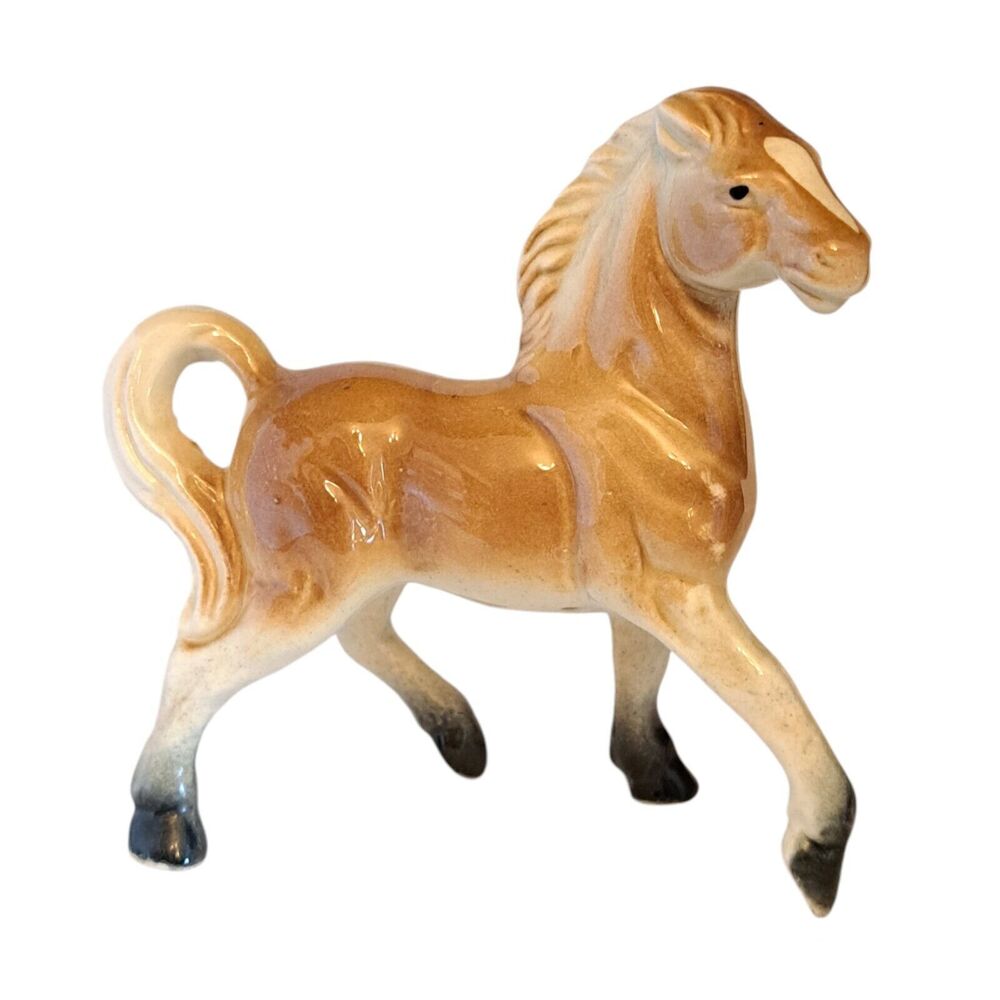 Vintage Japan Horse Porcelain Figurine 5 Inch White Orange